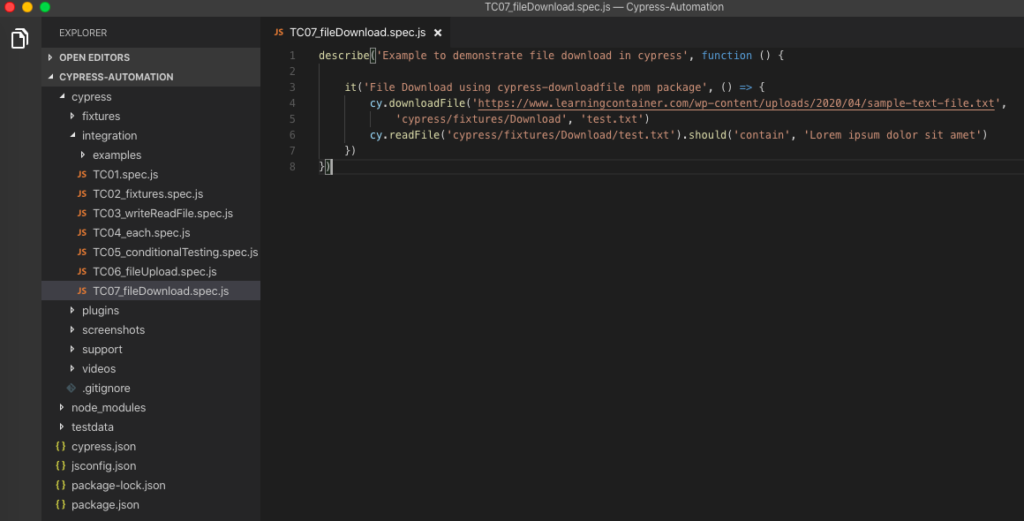 How to download a file in cypress - TestersDock