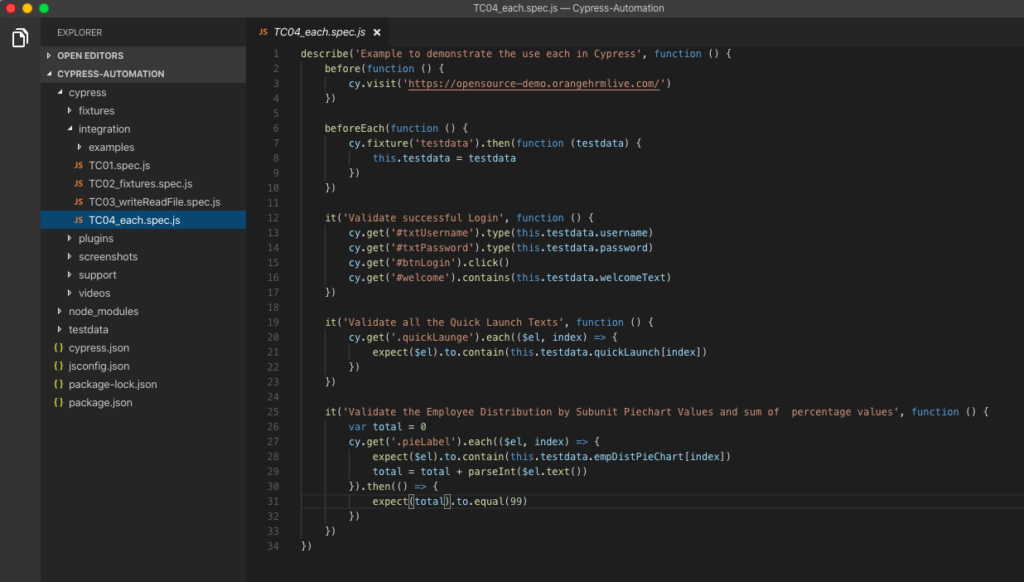 example of each in cypress