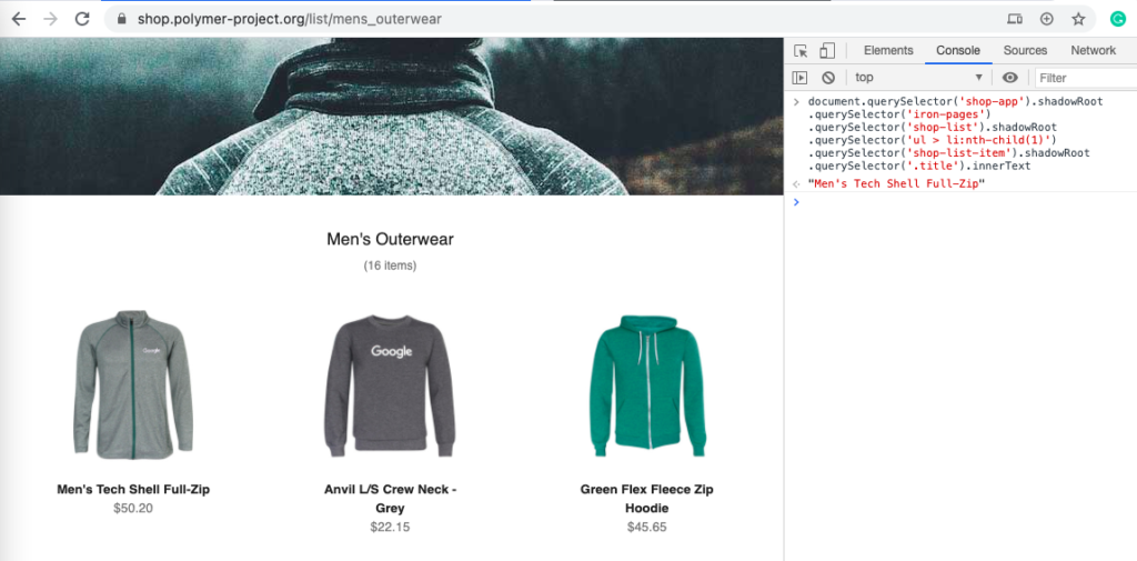 shadow dom browser console output