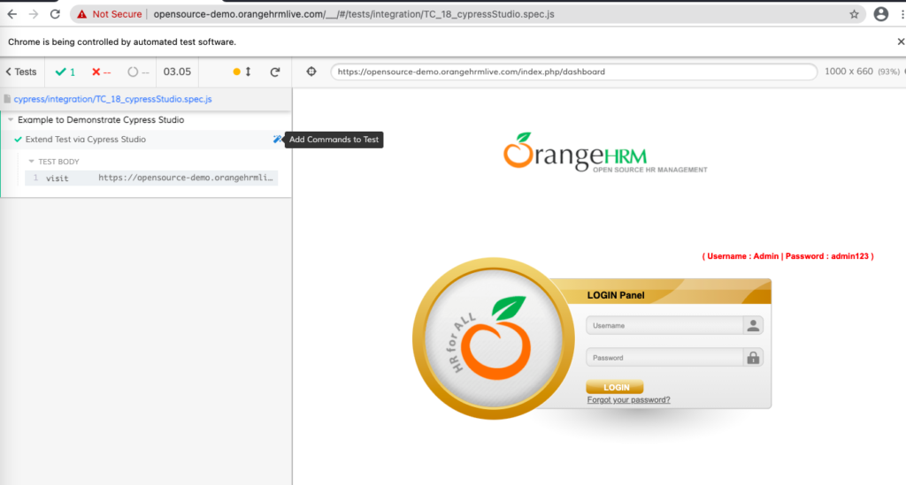 Add commands to test button in cypress studio