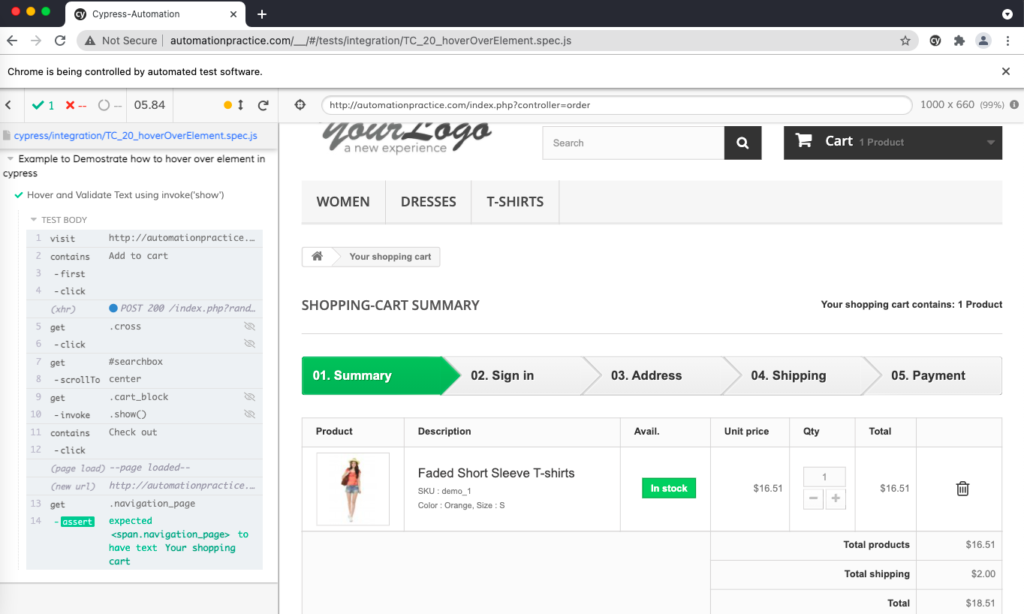 cypress hover using invoke show