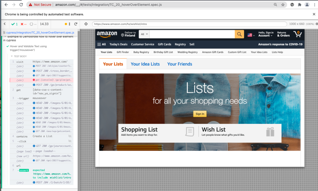 cypress hover using trigger