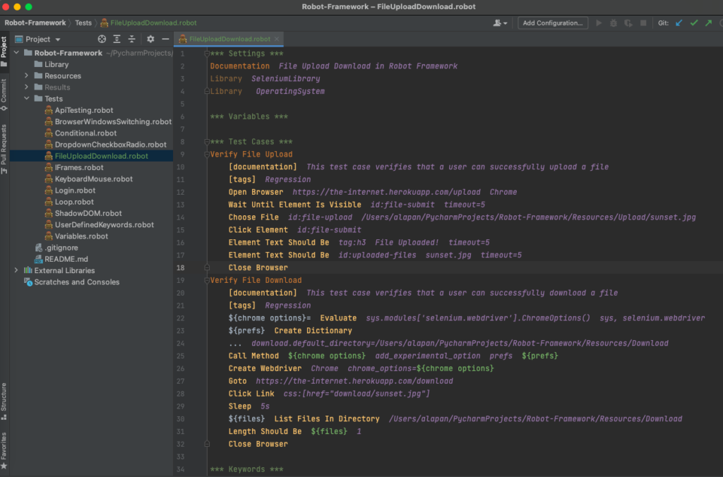 file upload download robot framework test script