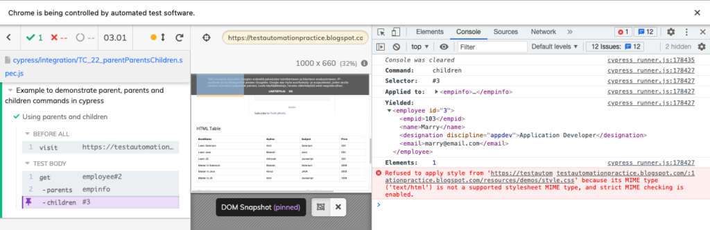 DOM elements yielded by children command