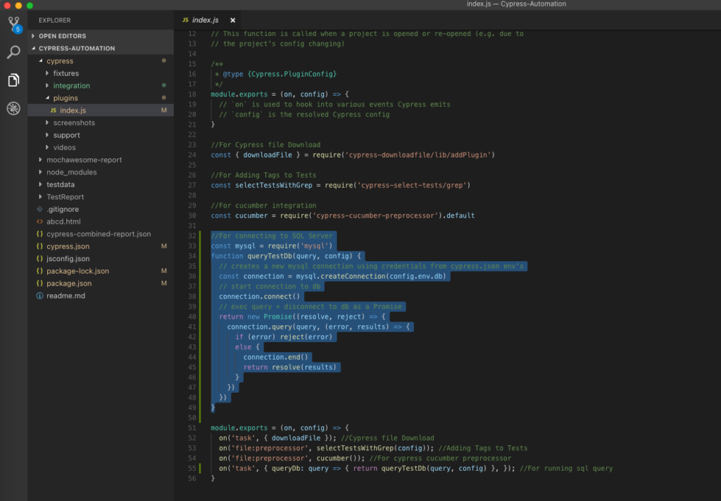 connecting to database in cypress using mysql plugin
