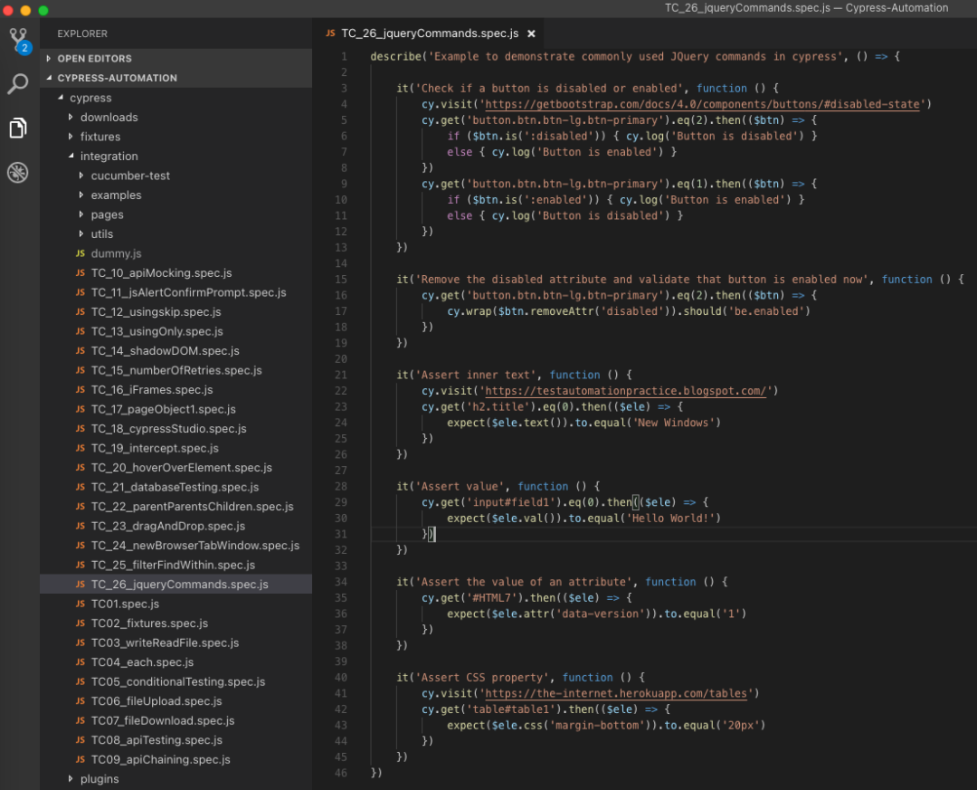 Commonly used JQuery commands in Cypress TestersDock